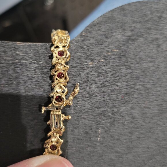 Item # GB21  10K Gold 7 in Tennis Style Bracelet with rubies and tiny diamonds - Picture 3 of 9